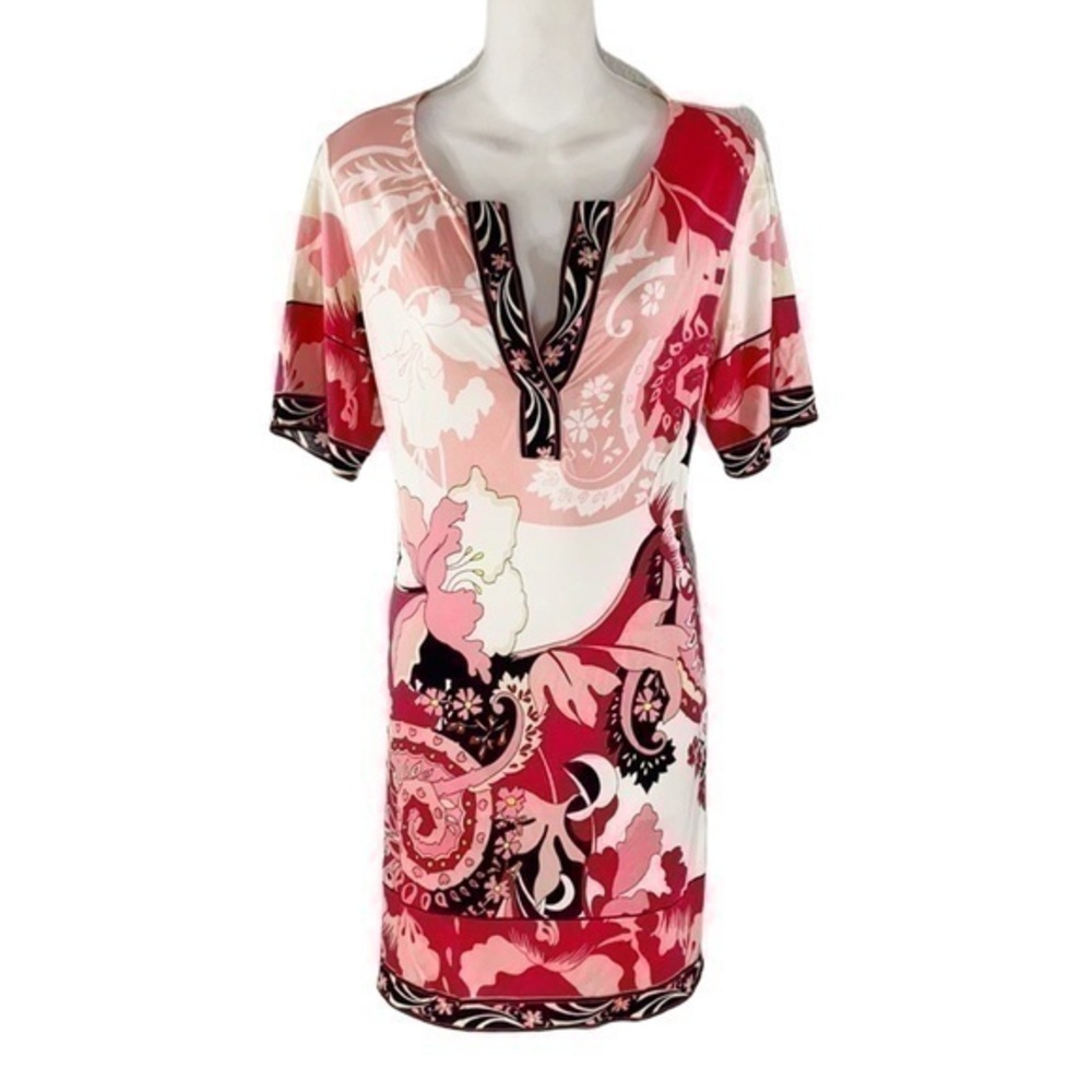 Elie Tahari pink white silk print tunic dress